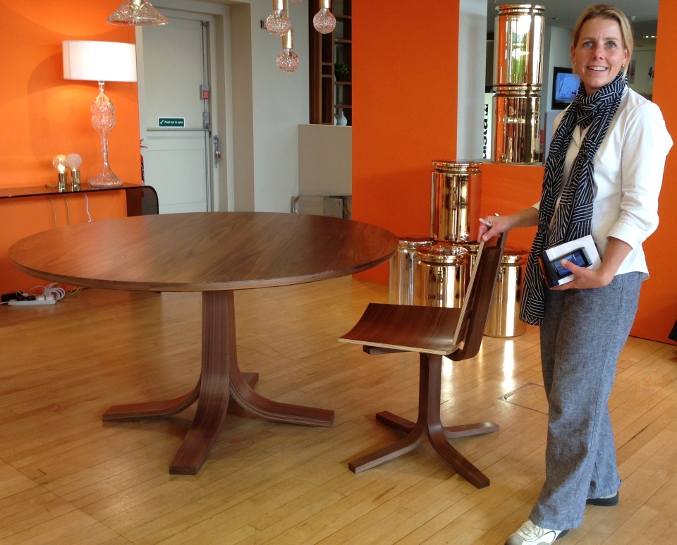 Katie Walker with her table and chair